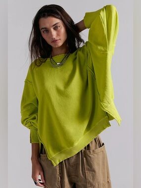 FREE PEOPLE We The Free Camden Sweatshirt in Acid Lime Sz S NWOT $78